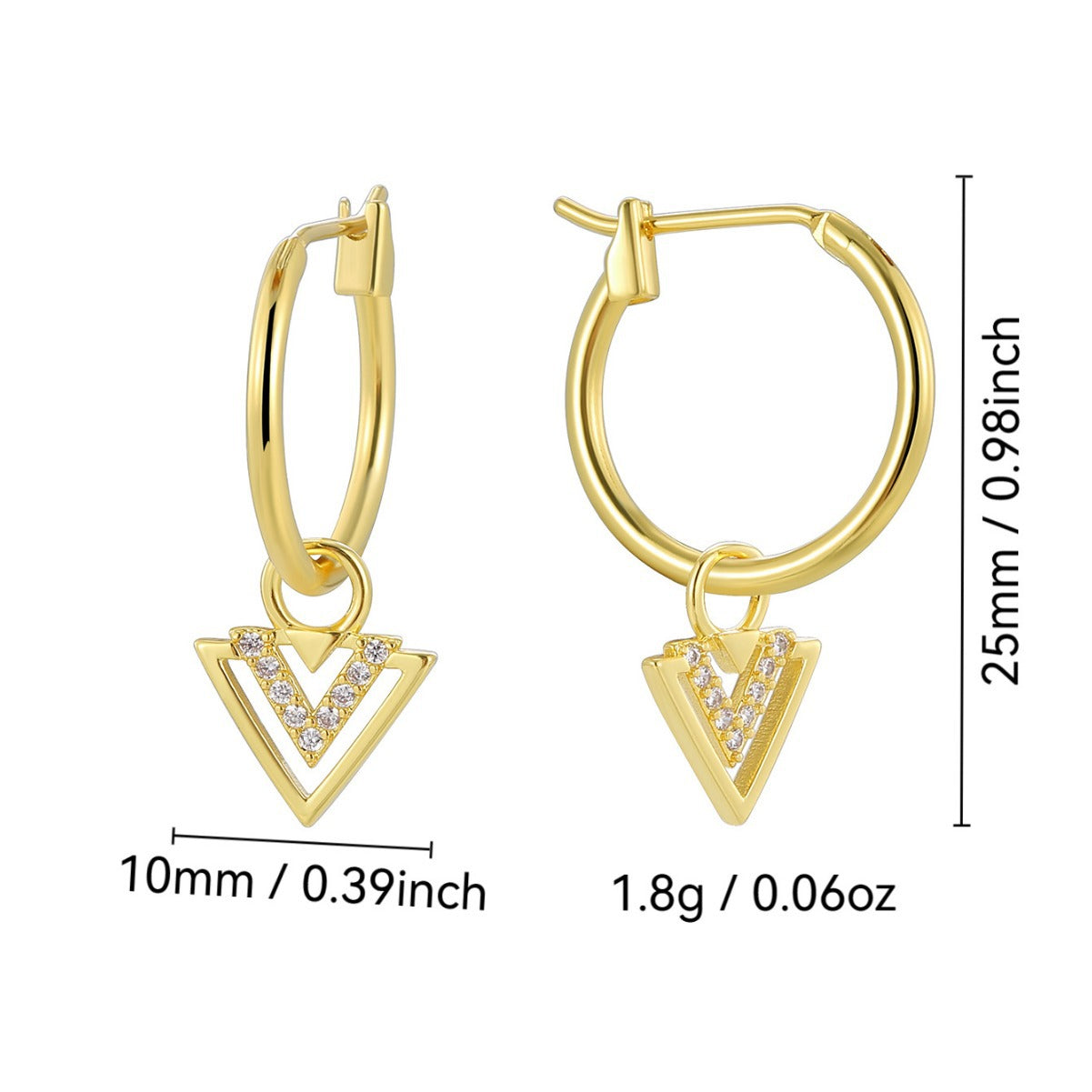 E0807 Dongdaemun Creative Design Triangle Earrings for Women Gold-Plated Geometric V Zirconia Inlaid Earrings