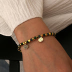 B0306 Design Blue Zircon Eye Bracelet Vintage Chalcedony Stone Beaded