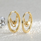 E0408 Brass Gold-Plated Faceted Bead Hoop Earrings for Women Chain Hollow Round Ear Jewelry