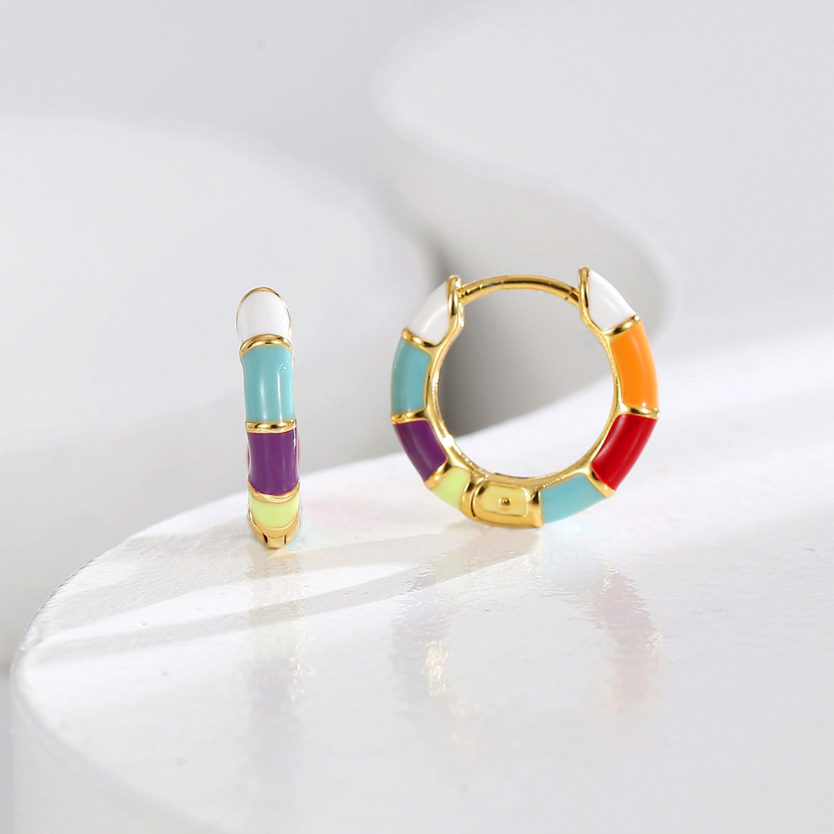 E0549 Sweet Cool Style Bamboo Joint Colorful Epoxy Earrings for Women Simple Copper Ear Clips Wholesale
