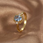 R0339 French New Style Exquisite Fashion Ring for Women, Copper Plated with Real Gold, Oval Zircon