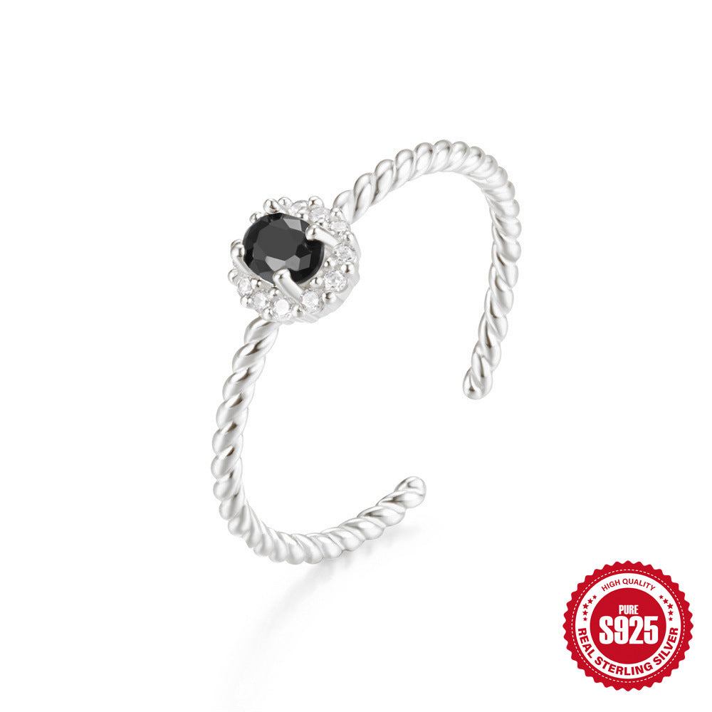 New Product S925Sterling Silver Ring Japanese and Korean Design Sense Geometric Zircon Ring Fashion Open Index Finger Ring