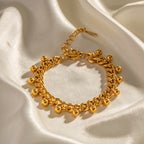 2H  Design18K Gold Stainless Steel Cuban Chain Round Bead Tassel Bracelet Jewelry2025New Trendy Products