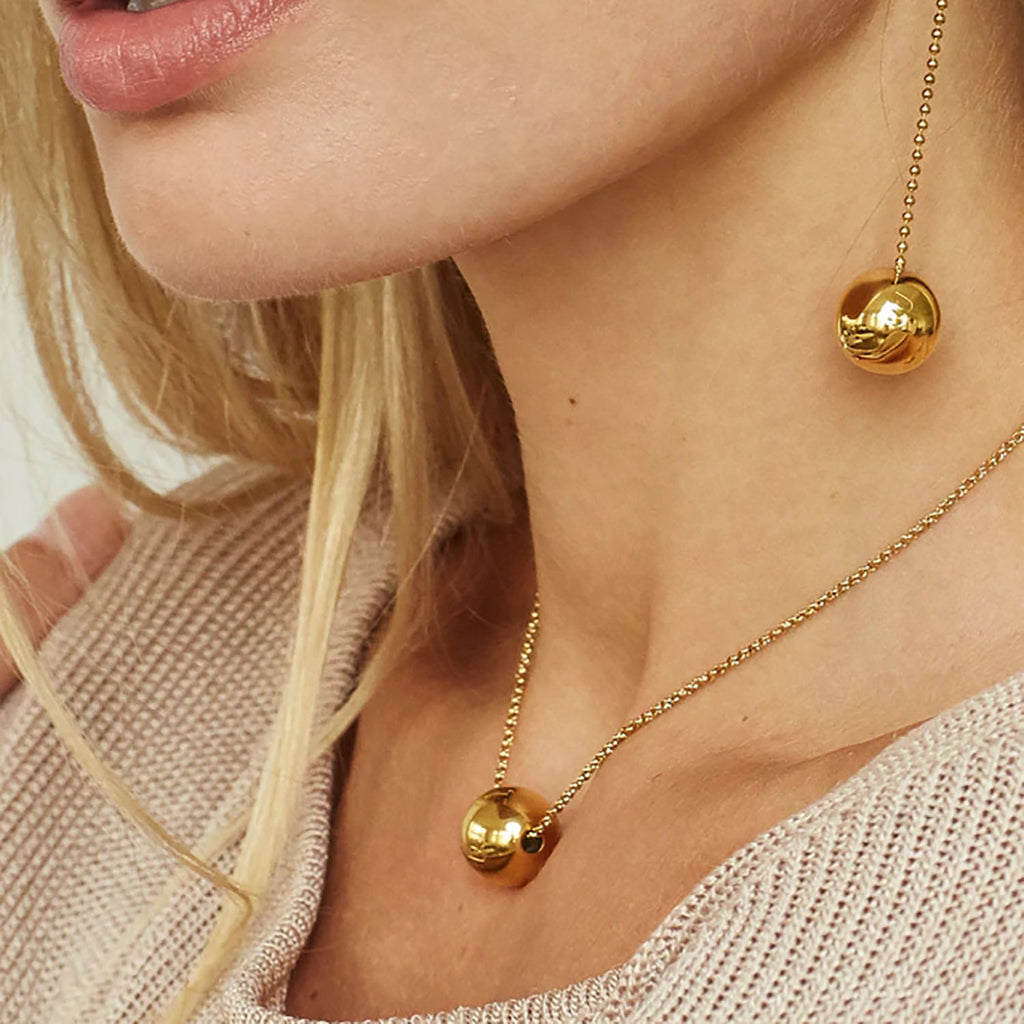 2H Minimalist Style Gold Ball Pendant Necklace Box Chain Pull-out18K Gold Stainless Steel Necklace Women's Personalized Jewelry