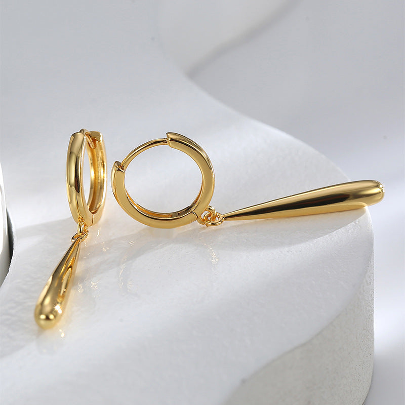 E0608 Fashion Simple Glossy Earrings for Women Brass Gold-Plated Long Strip Water Drop Earrings