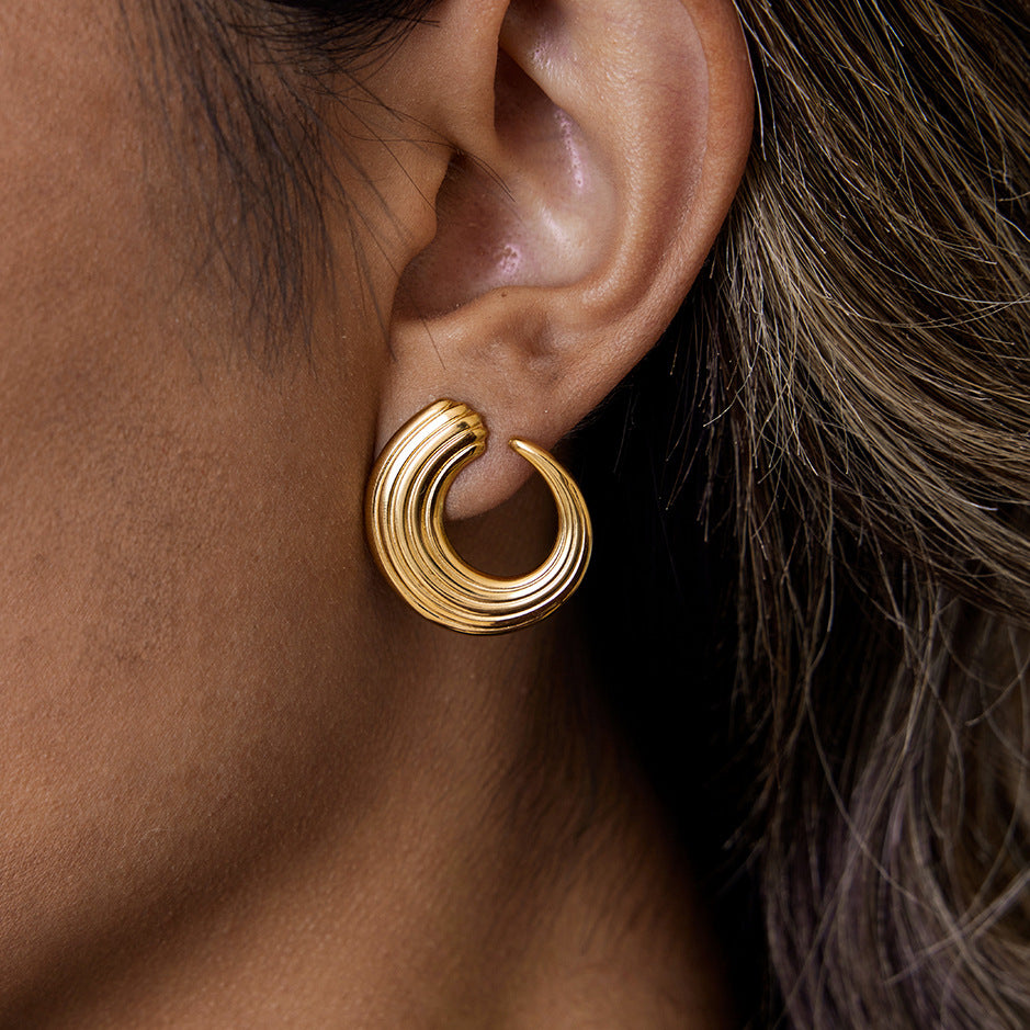 2H Rib C Shaped Earrings Earrings Non-Fading Stainless Steel Jewelry for Women