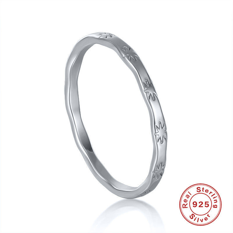 Japanese and Korean Design925Sterling Silver Ring Creative Simple Trendy Small Sun Retro Ring