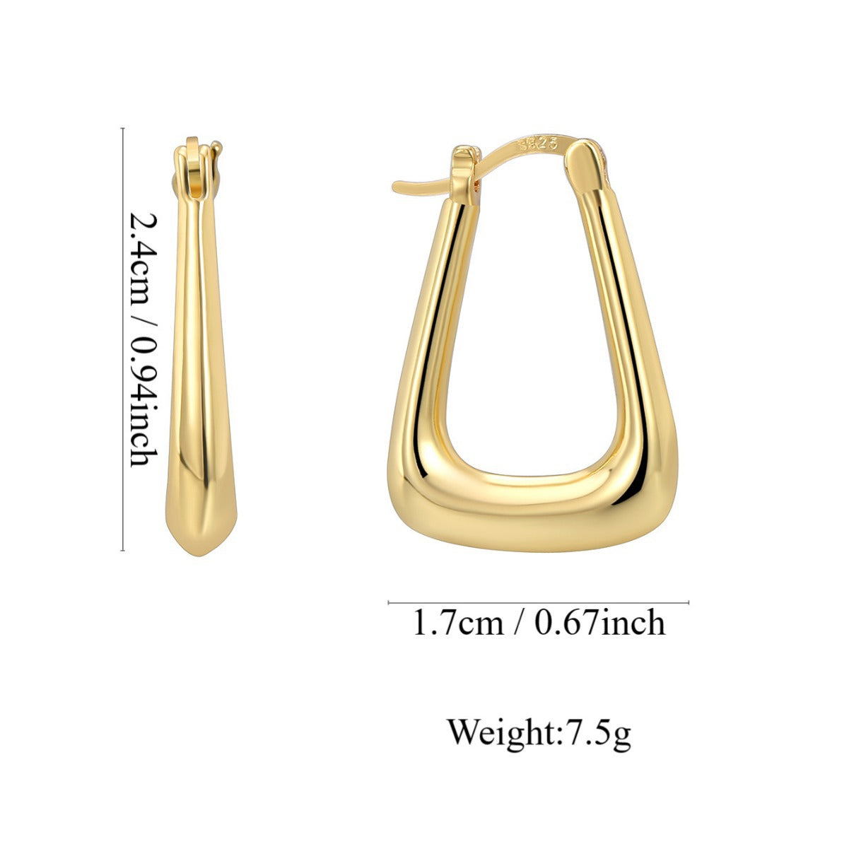 E0297 Triangle Earrings for Women Copper Plated Real Gold French Style Geometric Minimalist Ear Clips Versatile Ear Jewelry