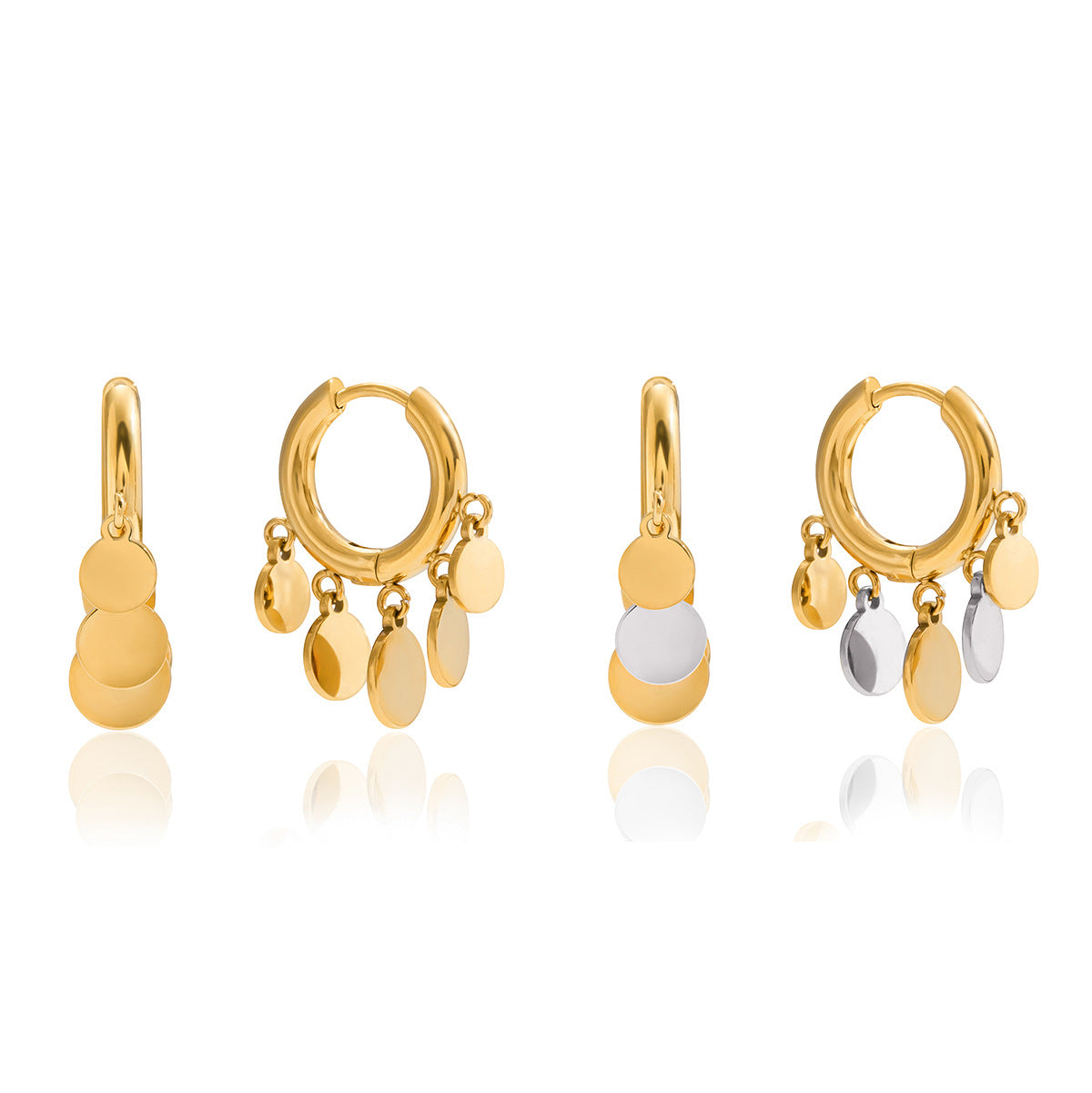 2H Color Block Round Tassel Earrings Hoop Stainless Steel Earrings Non-Fading