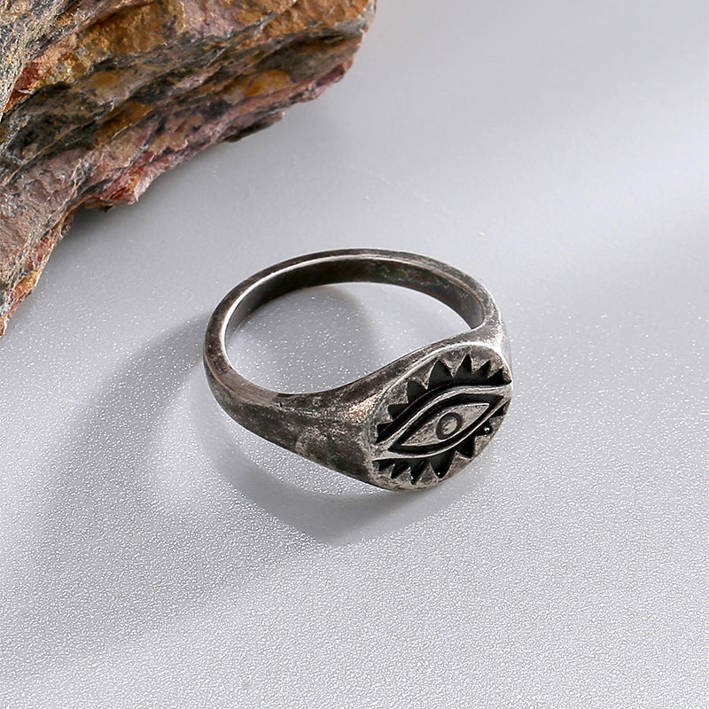 R0629 Unique Trendy Design Ring for Women Ancient silver Hip-Hop Retro Evil Eye