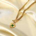 New heart-shaped pendant with green agate OT Chain Necklace for Women Stainless Steel Necklace