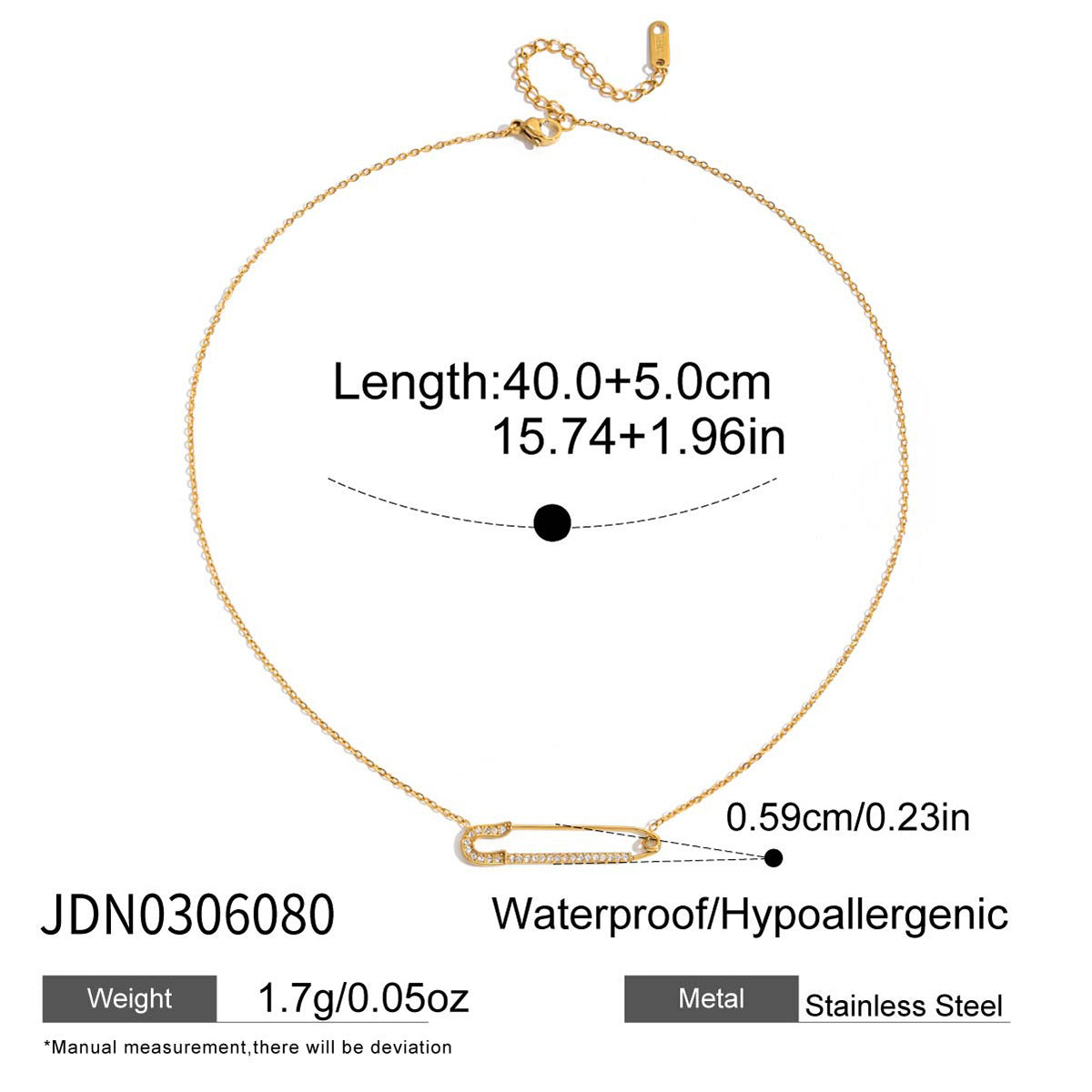 White Diamond Paperclip Necklace Collarbone Chain Non-Fading Stainless Steel Jewelry