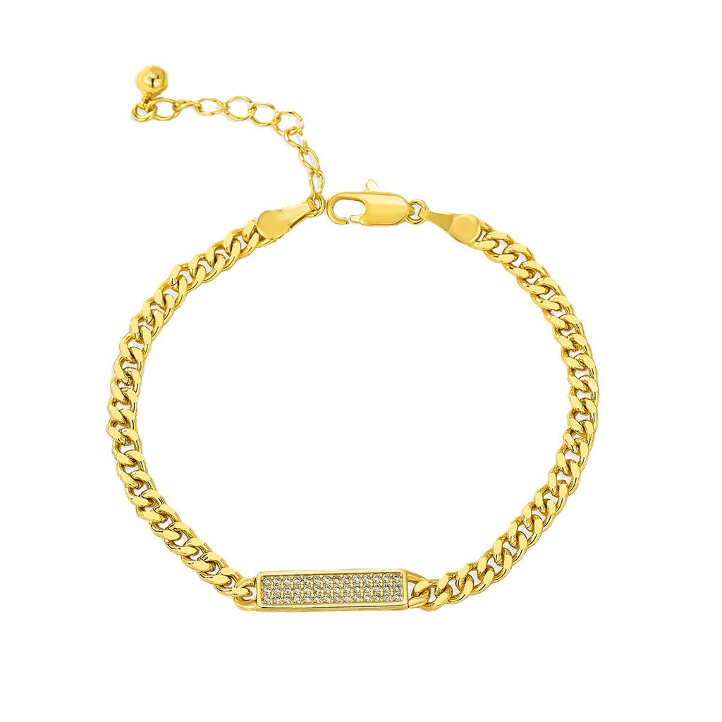 Gold-Plated Brass Cuban Link CZ Chain Bracelet with Linked Detail with gold-tone brass construction