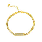 Gold-Plated Brass Cuban Link CZ Chain Bracelet with Linked Detail with gold-tone brass construction