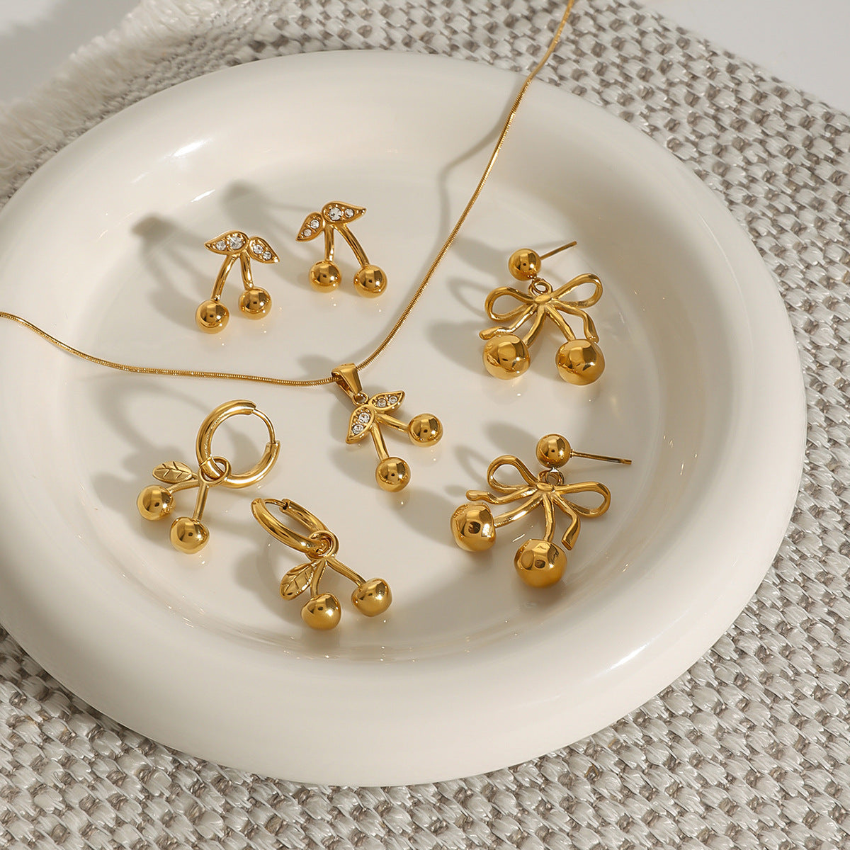 2H Stainless Steel Cherry Necklace Cute Earrings Valentine's Day Jewelry Earrings for Women