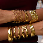 Stainless Steel Hammered Hollow Bracelet Smooth Round Ring Jewelry Non-Fading