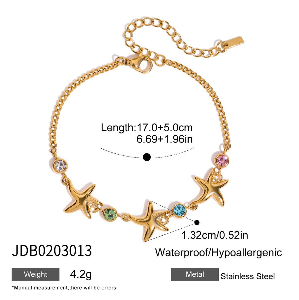 Zircon Starfish Bracelet Stainless Steel Jewelry for Women Non-Fading Jewelry