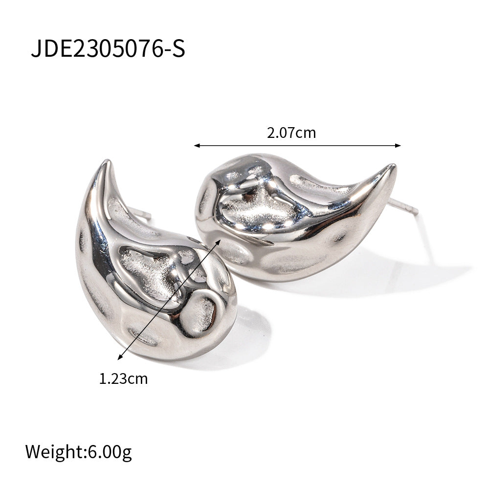 2H Fashionable and Unique Earrings18k Gold Stainless Steel Square Texture Stud Earrings Elegant Ear Jewelry