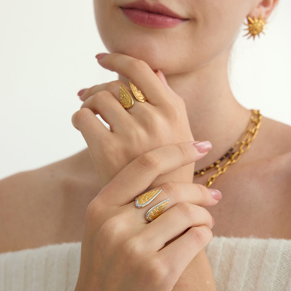 Color Block Wing Ring Stainless Steel Jewelry for Women Non-Fading ring