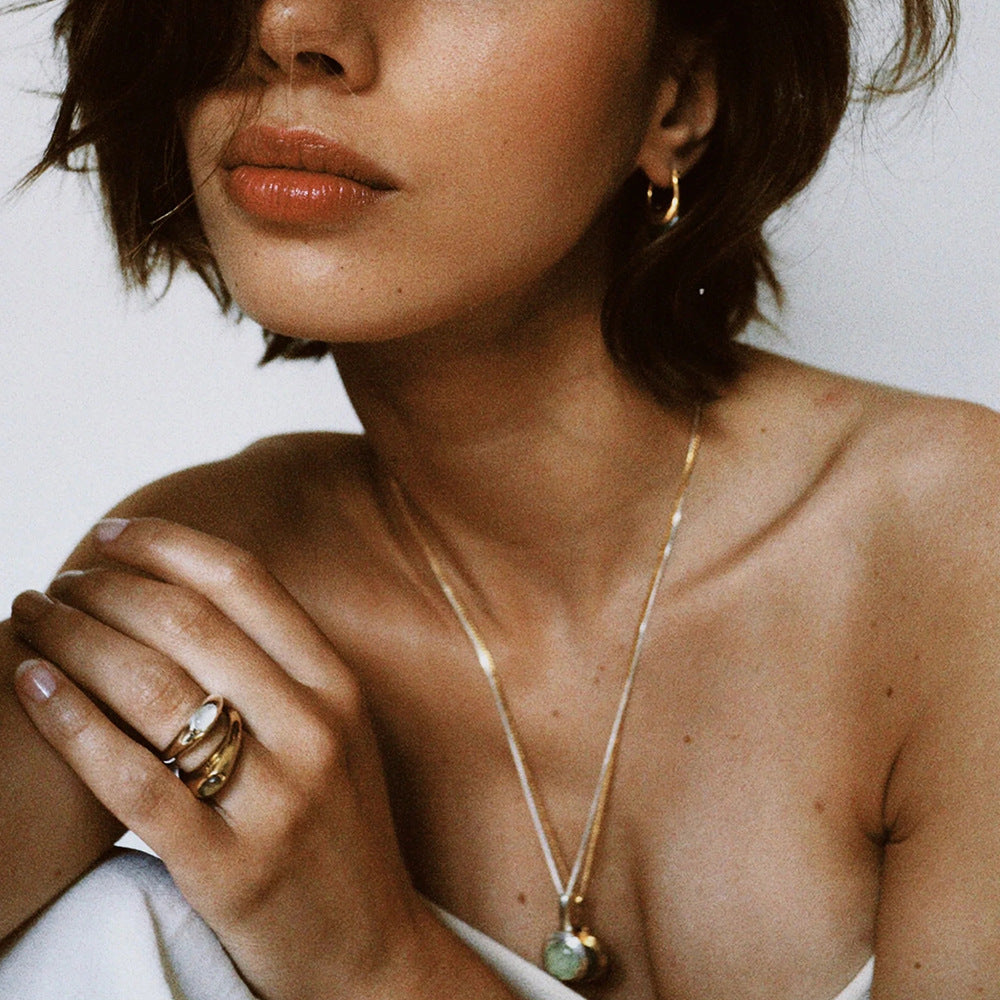 Trendy18k Gold Stainless Steel Resin Transparent Closed Ring Fashionable Non-Fading Jewelry