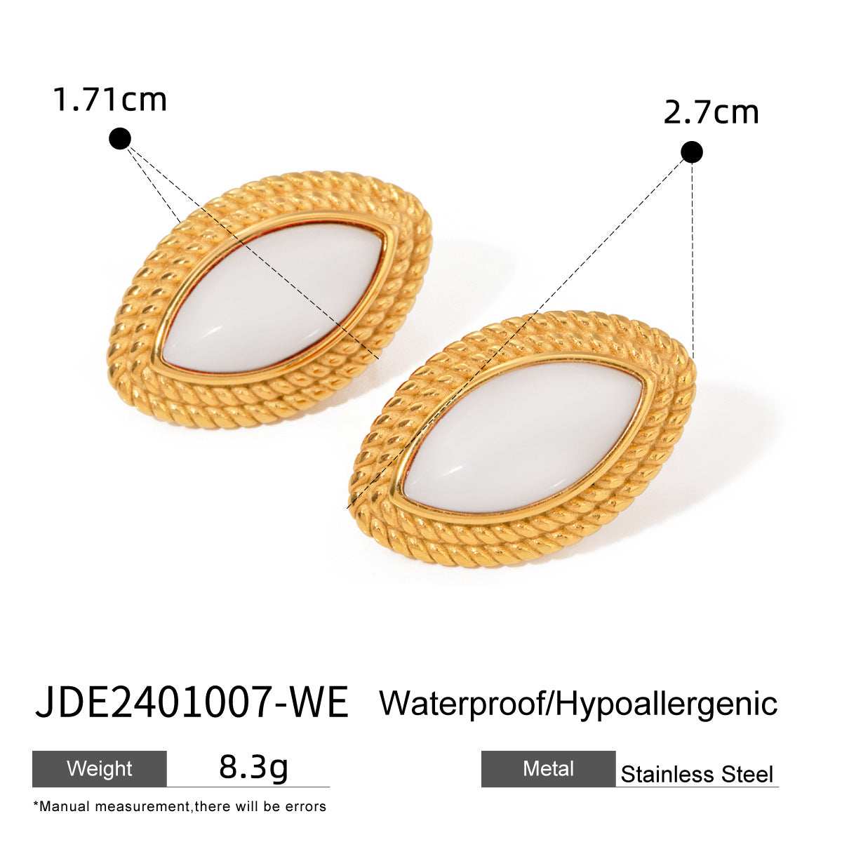 2H Agate Earrings Stainless Steel Blue Turquoise Jewelry Non-Fading