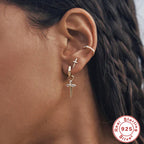 S925Sterling Silver Dagger Cross Earrings Devil's Eye Star Moon Pendant Hoop Earrings Hot-Selling Women's Earrings