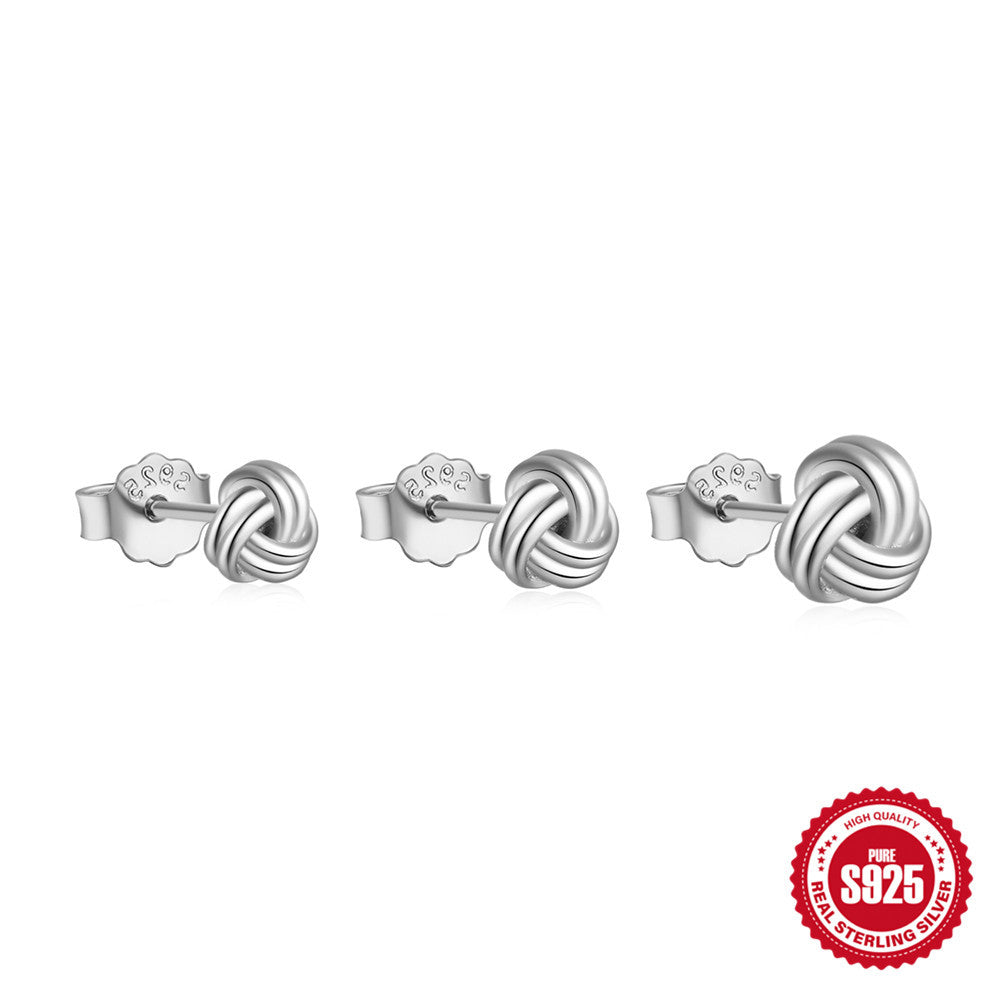 New925Sterling Silver Fashion Creative Love Knot Set Earrings Hot-Selling Personal Style Earrings for Women