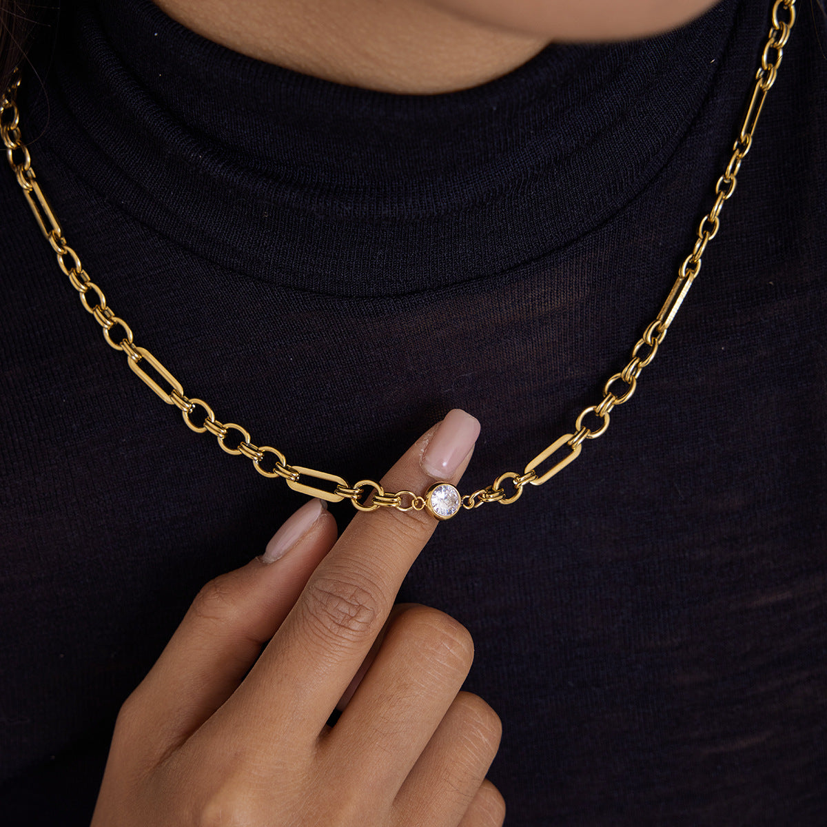 2H Zircon Necklace Collarbone Chain Stainless Steel Jewelry Non-Fading Necklace