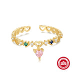 S925Sterling Silver Heart Flower Inlaid Diamond Open Ring Korean Style Opal Index Finger Ring