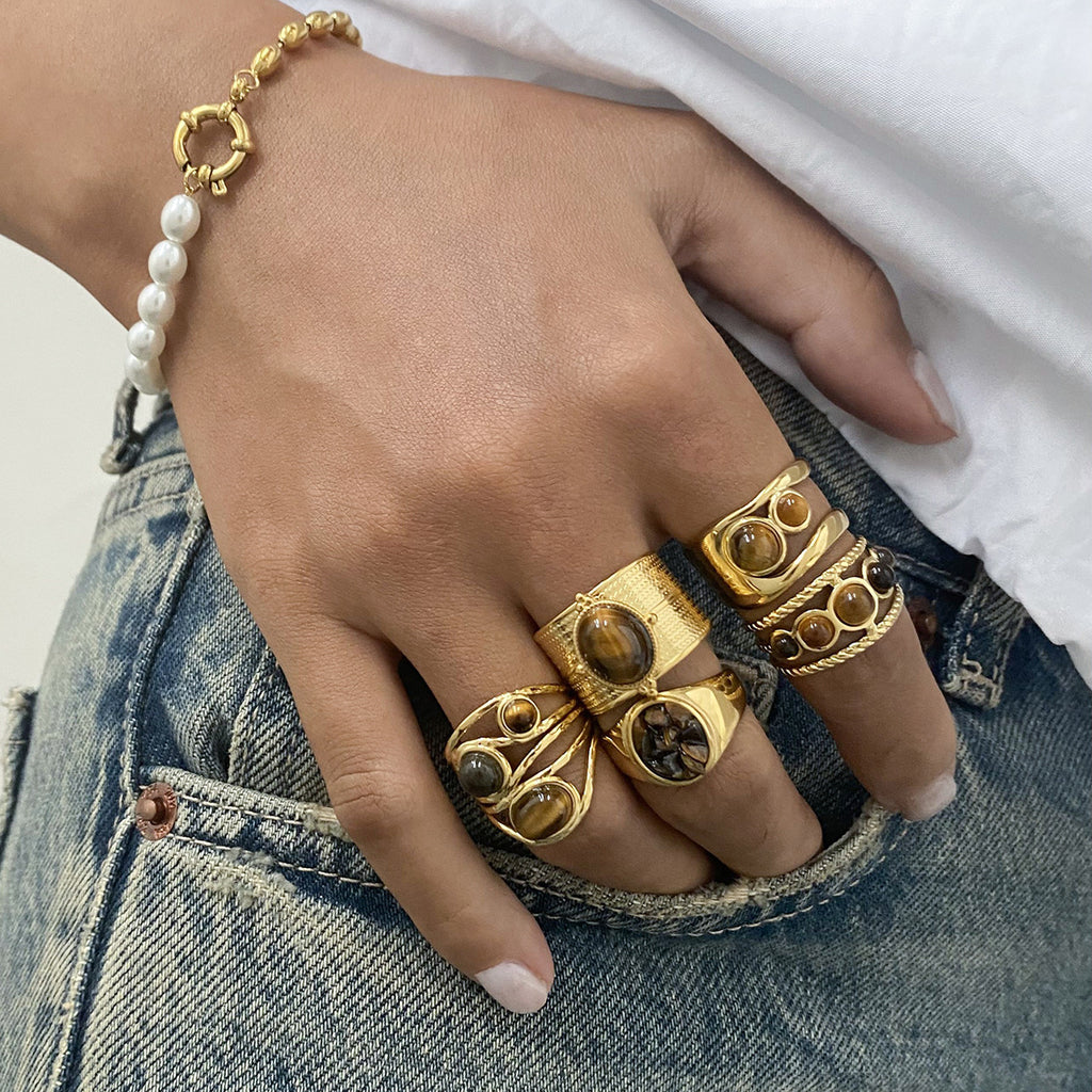 Stainless Steel Tiger Eye Stone Ring Natural Stone Product rings