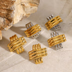 2H Stainless Steel Contrast Color Square Stud Earrings Ring Earrings Jewelry ring