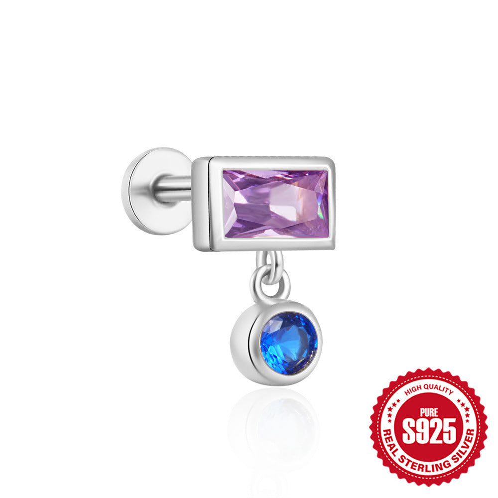 S925Sterling Silver Flat Threaded Piercing Chain Earrings Hot Sale Fashion Inlaid Diamond Opal Ear Bone Stud Earrings for Women