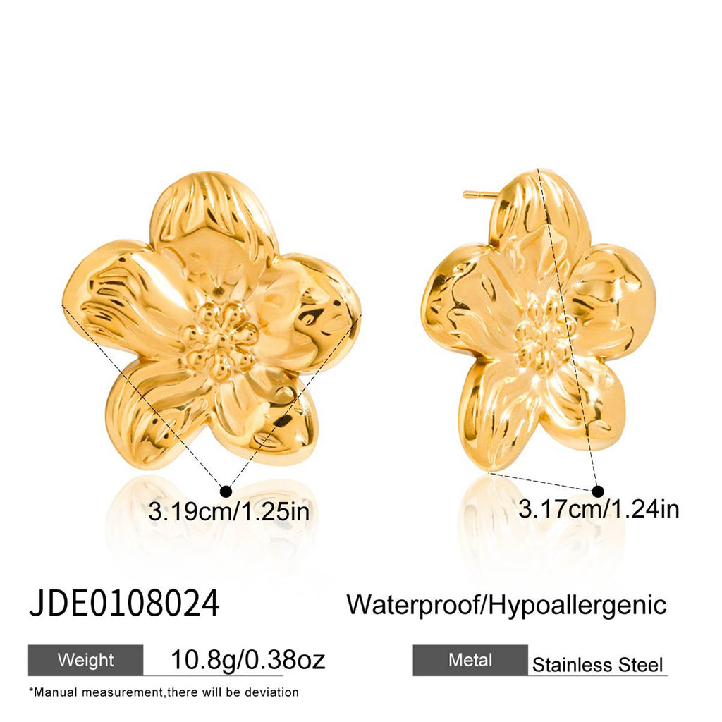 French Court Style Matte Vintage gold Stainless Steel Flower Metal Stud Earrings Design Sense Earrings Jewelry