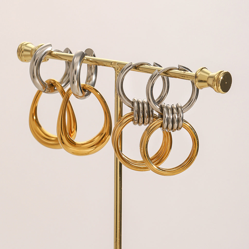 2H Stainless Steel Color Block Circle Earrings Studs Hoop Jewelry