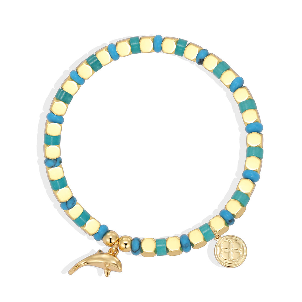 B0328 Ocean Dolphin Pendant Beaded Bracelet Fashion Bohemian Blue Turquoise Bracelet