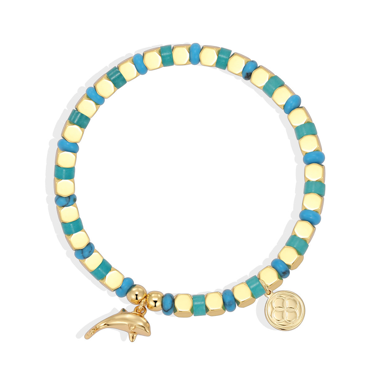 B0328 Ocean Dolphin Pendant Beaded Bracelet Fashion Bohemian Blue Turquoise Bracelet