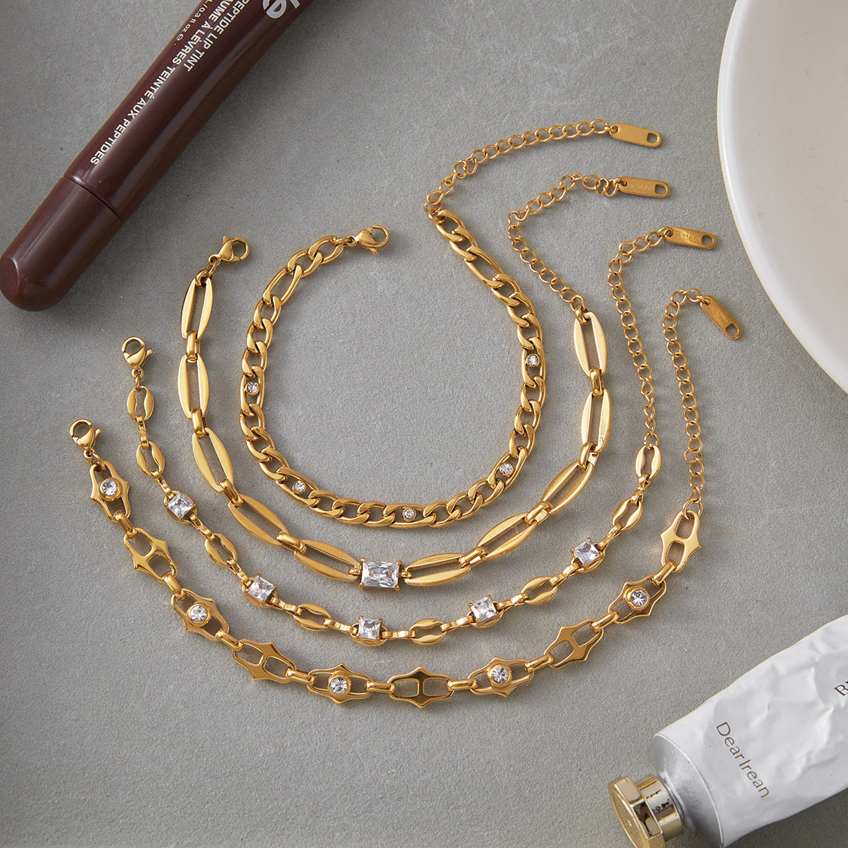 18k Zircon Bracelet Non-Fading Stainless Steel Jewelry for Women