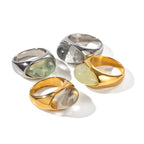 Trendy18k Gold Stainless Steel Resin Transparent Closed Ring Fashionable Non-Fading Jewelry