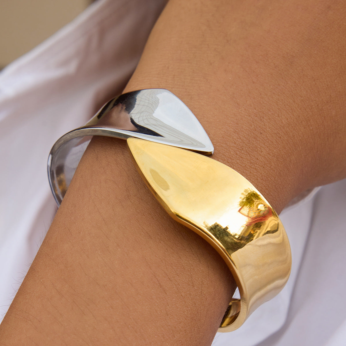 2H Color Block Openable Spring Bracelet Non-Fading Stainless Steel Jewelry