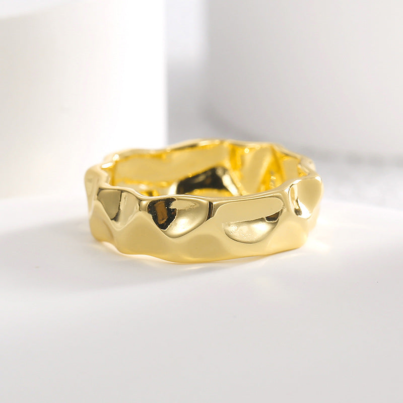 R0459 Design Hammered Texture Ring for Women Retro Exaggerated Irregular Texture