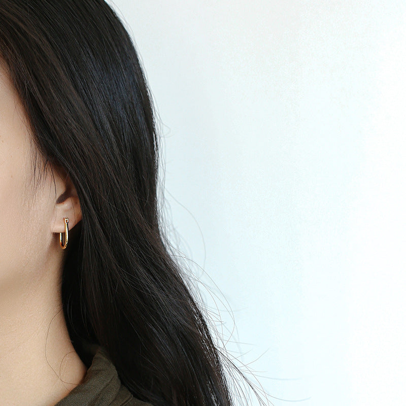 Simple U Horseshoe Earrings for Women  Geometric Line Oval Earrings Gold-Plated Brass Jewelry