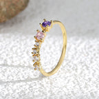 R0292 New Blue Pink Double Zirconia Ring for Women Simple Ring