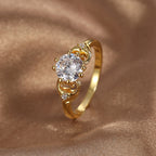 R0359 Simple Design Zircon Ring for Women, Copper Plated with Real Gold, Fashionable Ring