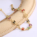 B0227 Japanese and Korean Summer Style Fashion Bracelet for Women, Brass Gold-Plated Butterfly with Acrylic Stone Inlay