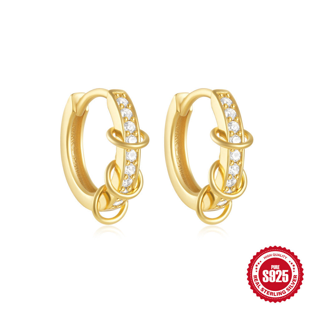 New S925Pure Silver Classic Diamond-Studded Small Round Geometric Hoop Earrings Hot-Selling Creative Ear Jewelry