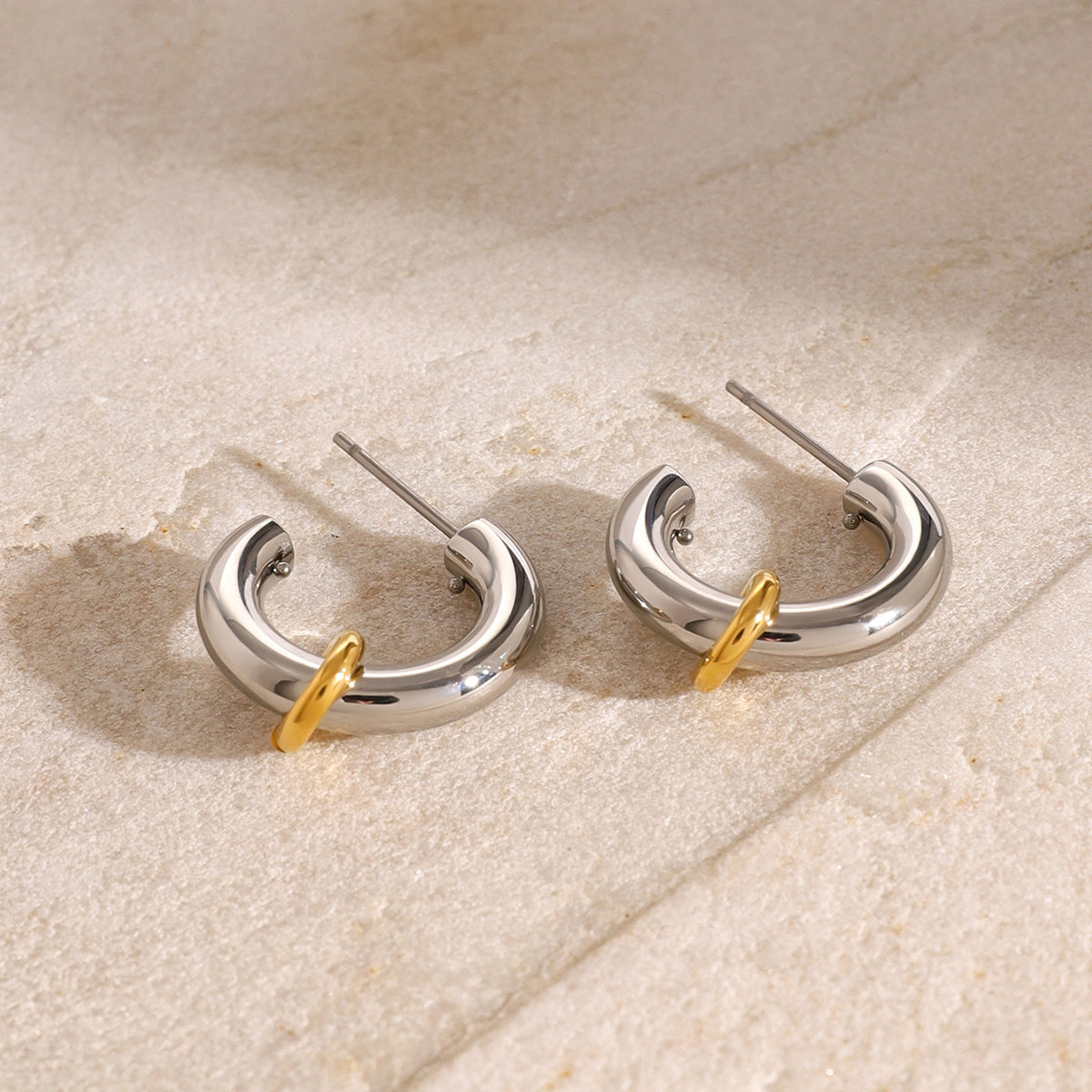 Stainless Steel Earrings Jewelry18k Gold Plated Non-Fading Double c Women's Ear Studs