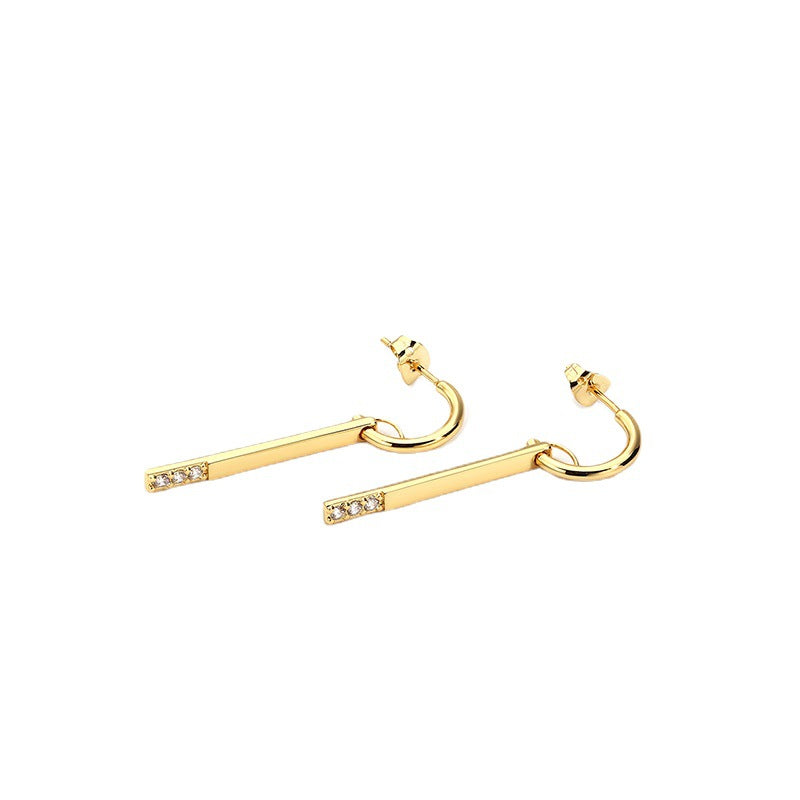 Minimalist Geometric Earrings for Women Fashionable Strip Micro Pave Zircon Earrings gold Diamond Inlaid Women's New Export Model