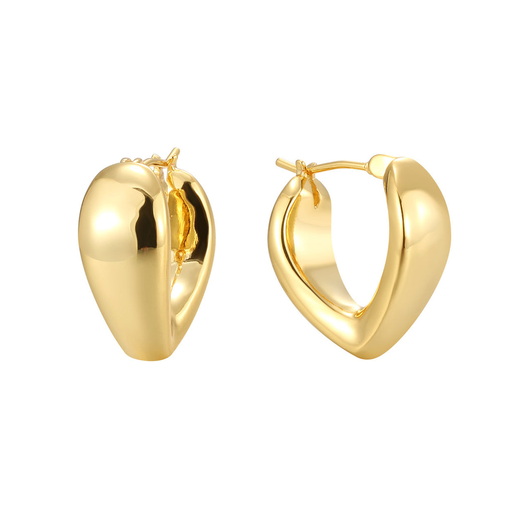 E0392 S925Irregular Arc Smooth Earrings for Women Copper Plated Real Gold Minimalist Style Ear Jewelry