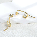 E0328 Fashionable Trendy Earrings Minimalist Design Sense Spiral Pearl Stud Earrings Long Earrings