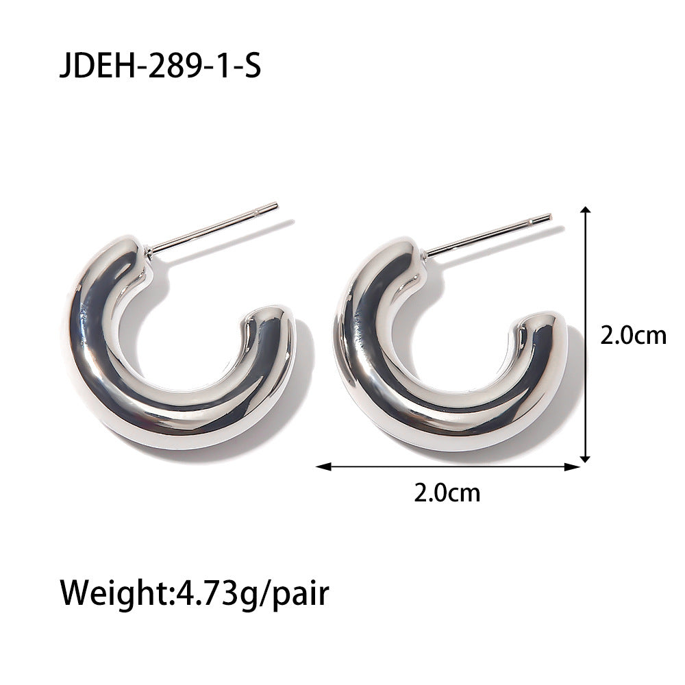 Steel Color Stainless Steel French Style Smooth Hollow Earrings Blogger Same Style Fashion Versatile Hoop Earrings for Women